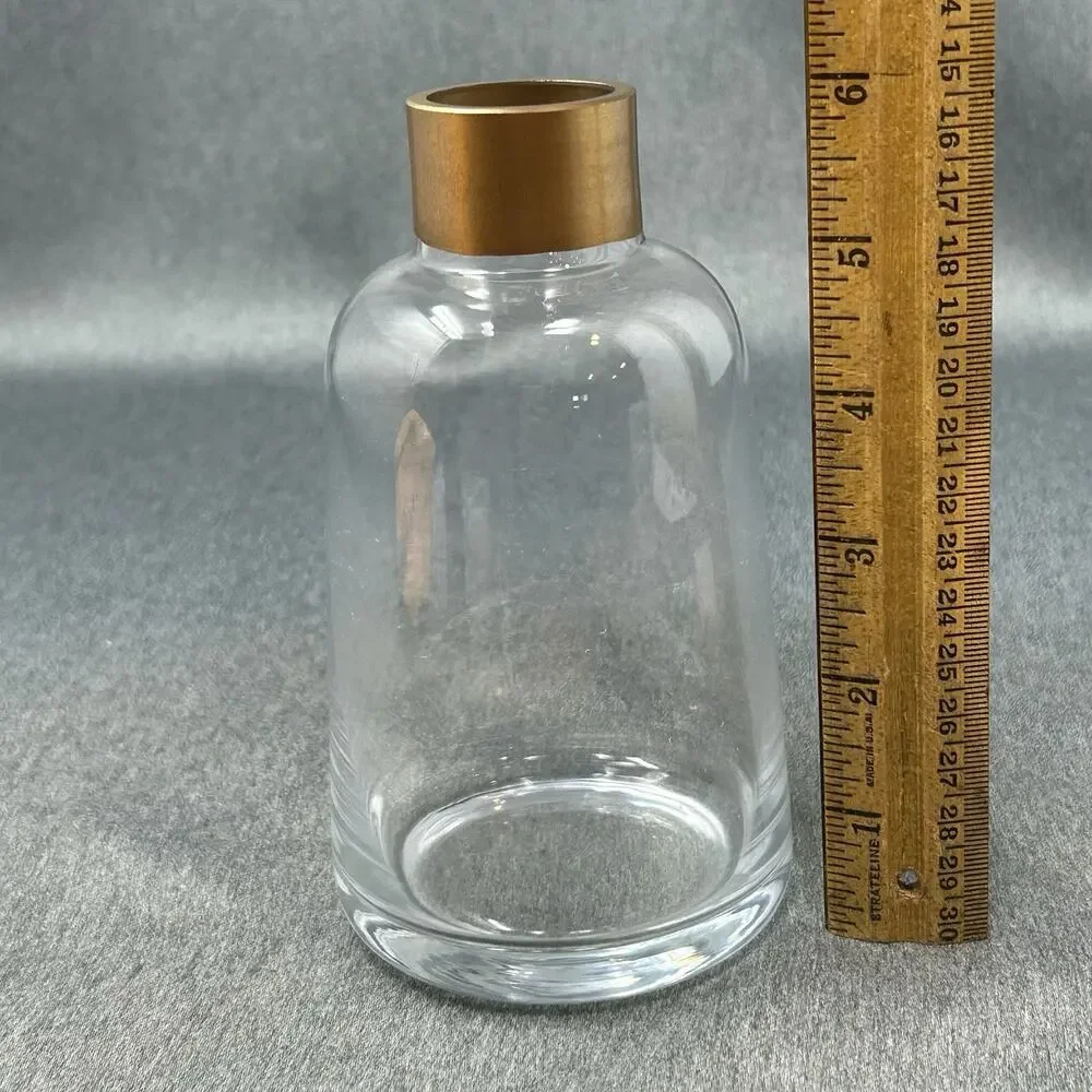 Clear Glass Bud Vase Gold Ribbon Top Small 6